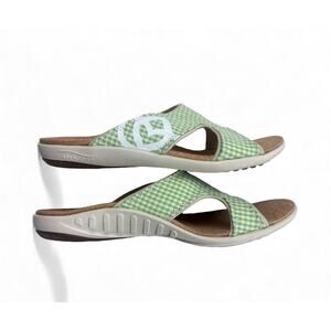 SPENCO Kohol Sandals Slide Green White Gingham Check Size 6 Cork Insole